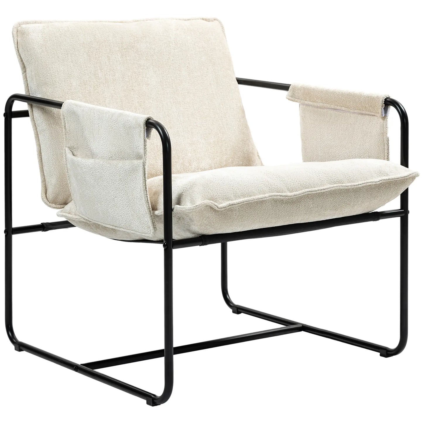 Modern Accent Chair, Upholstered Armchair with Side Pockets and Steel Frame, Comfy Reading Chair for Bedroom, Beige Accent Chairs Beige at Gallery Canada