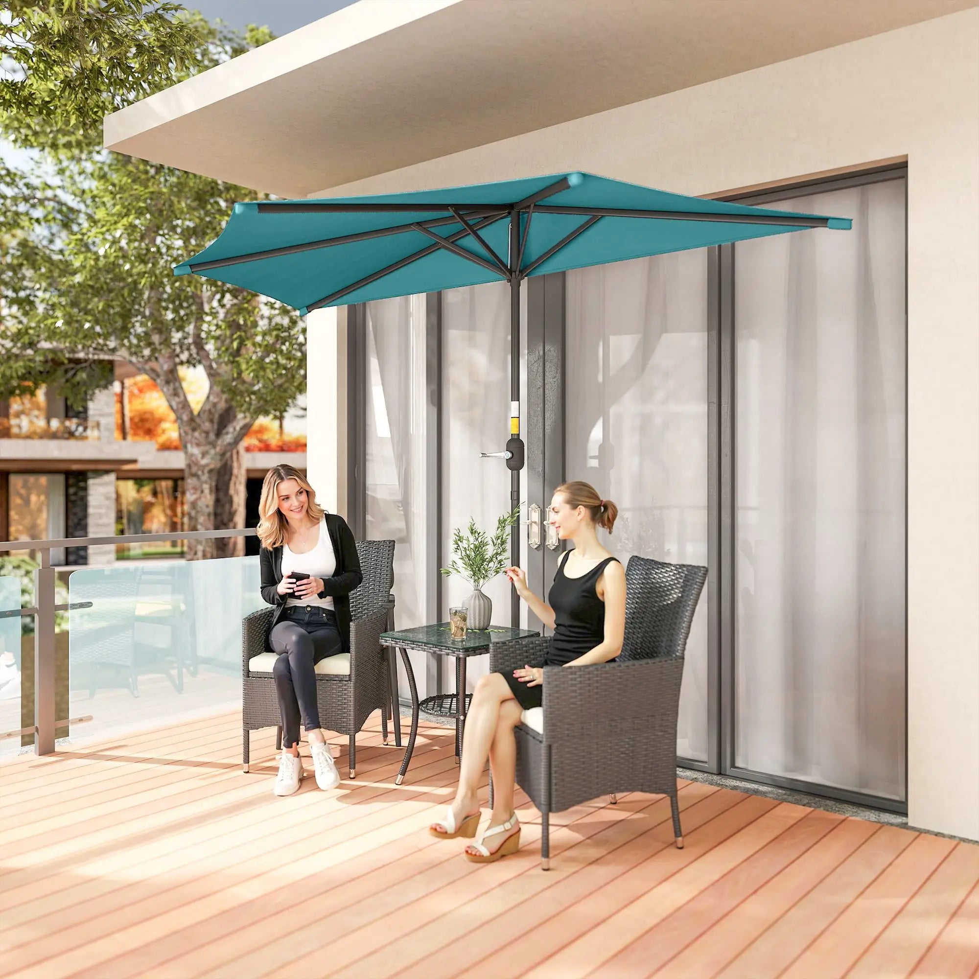9.8ft Semi Round Patio Umbrella, Crank Handle, Top Vent, Light Blue Half Round Umbrellas at Gallery Canada
