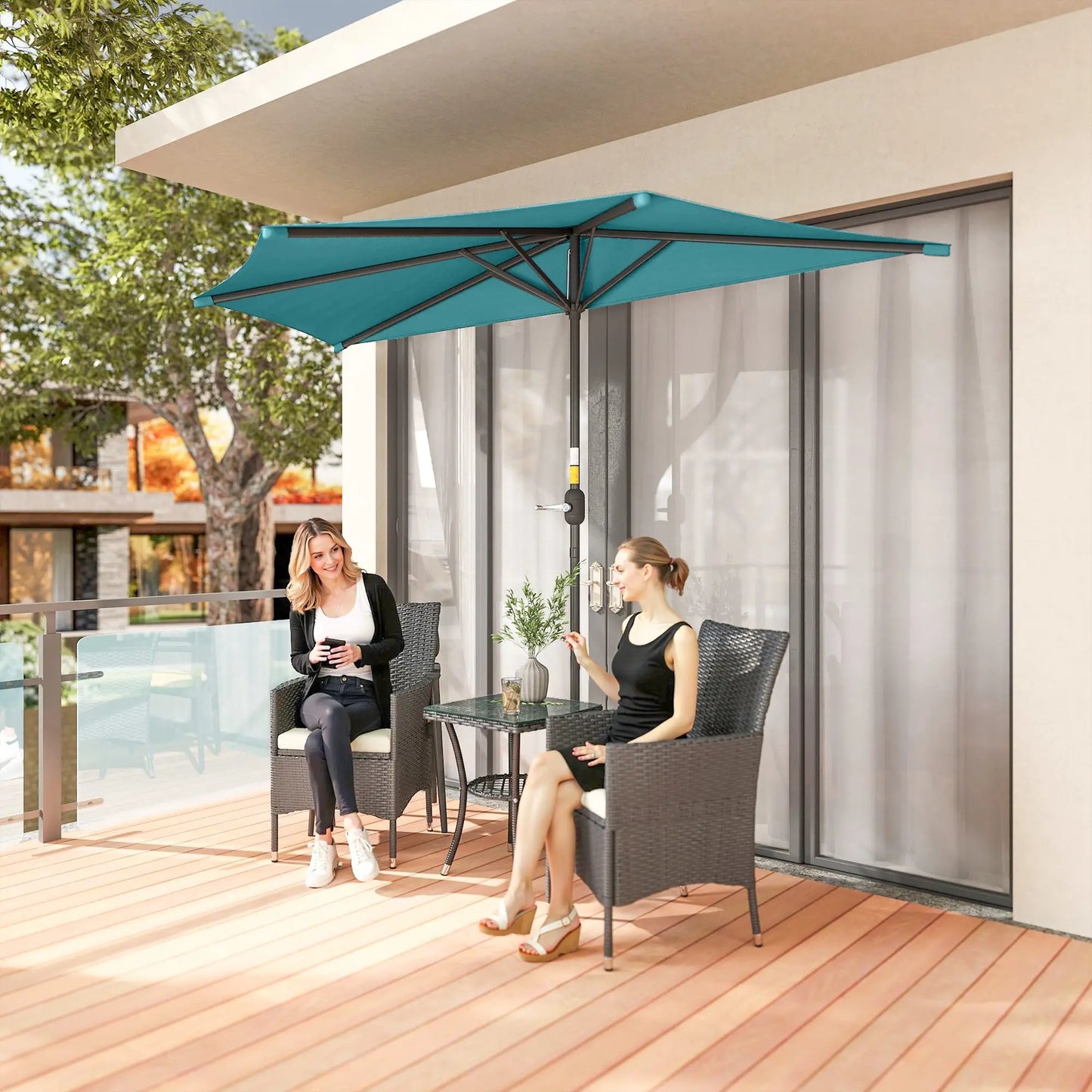 9.8ft Semi Round Patio Umbrella, Crank Handle, Top Vent, Light Blue Half Round Umbrellas at Gallery Canada