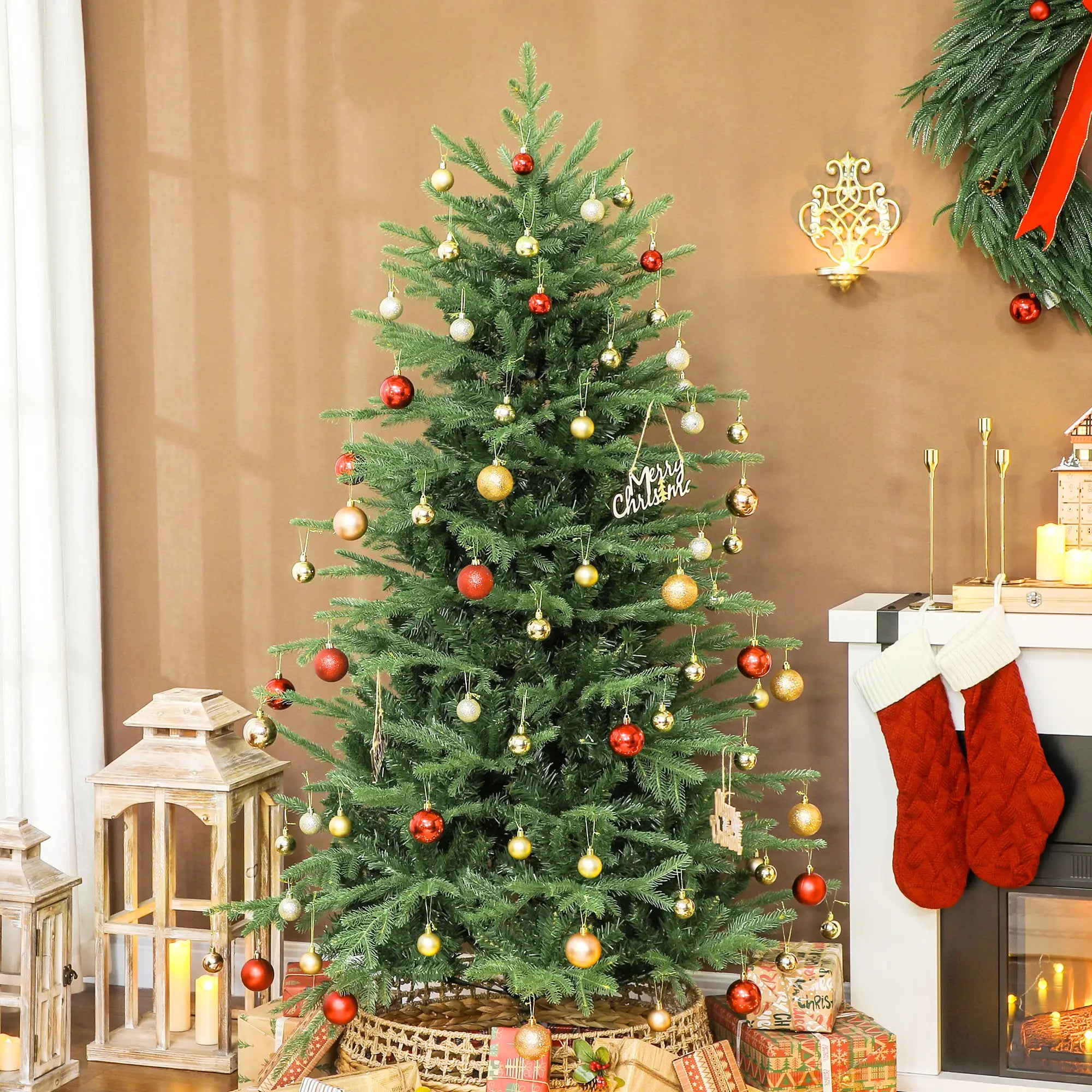 6 ft Artificial Christmas Tree, Dense Realistic Branches, Full Ponderosa Fir, Hinged, Easy Assembly Artificial Christmas Trees at Gallery Canada