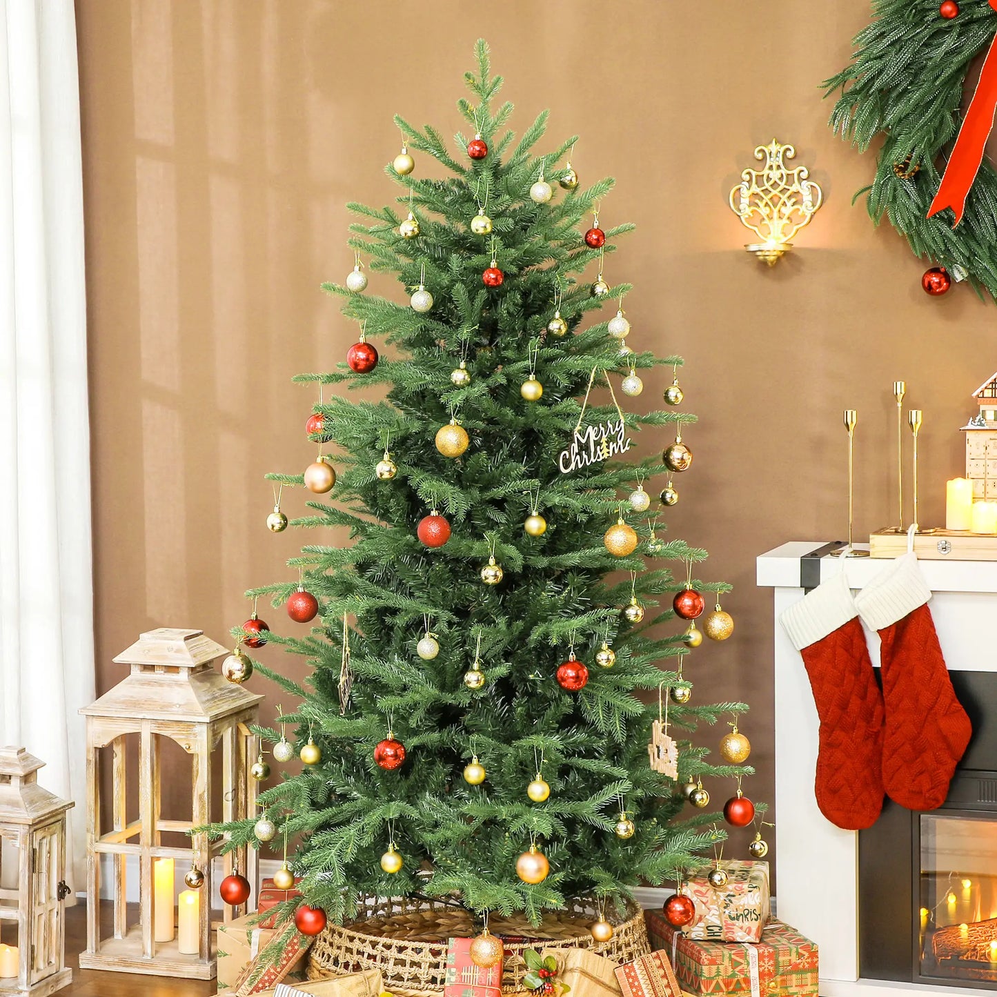 6 ft Artificial Christmas Tree, Dense Realistic Branches, Full Ponderosa Fir, Hinged, Easy Assembly Artificial Christmas Trees at Gallery Canada