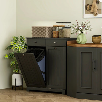 Laundry Cabinet, Tilt Out Hamper with 2 Baskets, 2 Drawers, Black Bathroom Cabinets at Gallery Canada