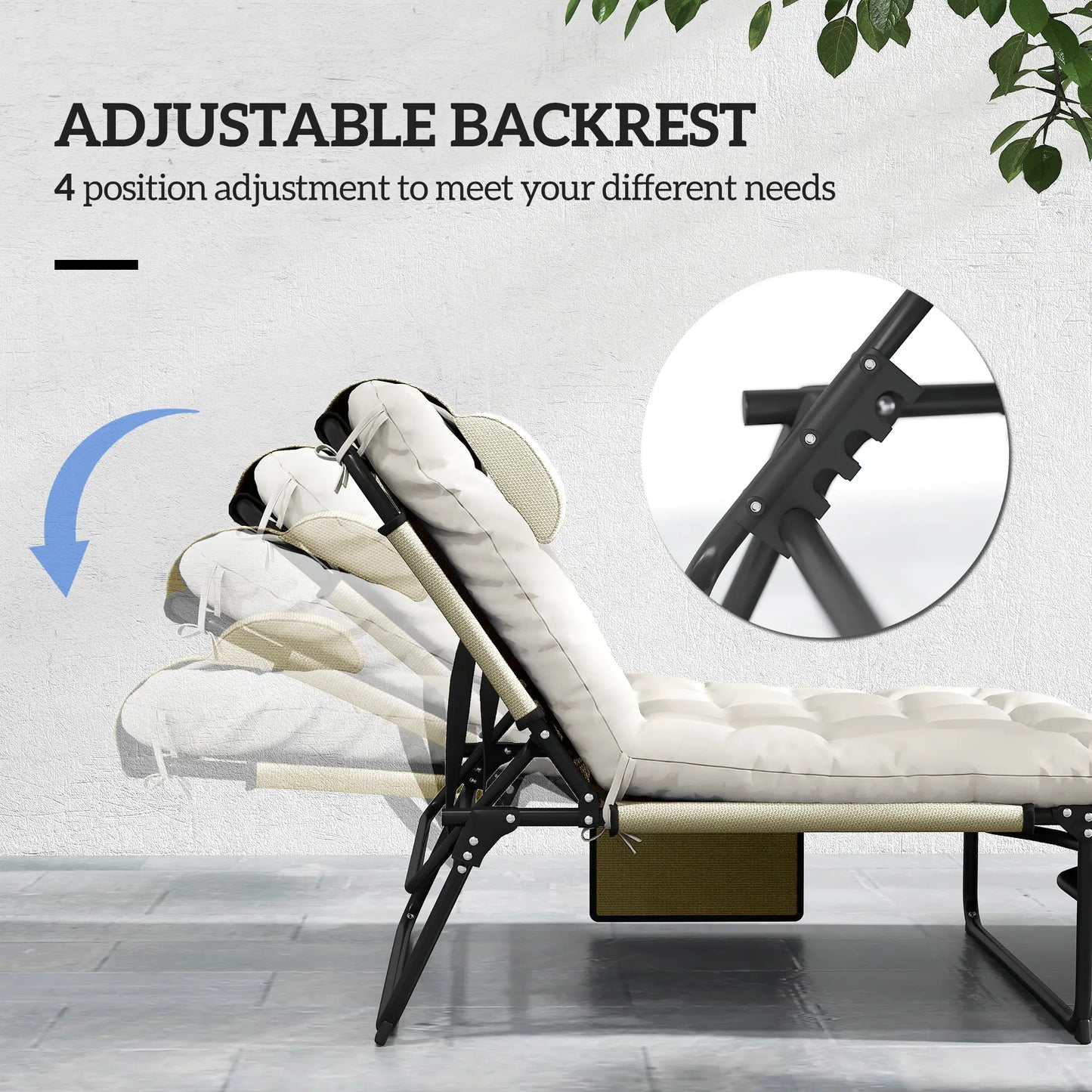 2-Piece Folding Lounge Chairs, Adjustable Backrest, Cushion, Side Pocket, Headrest, Beige Lounger Chairs at Gallery Canada