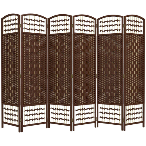 6 Panel Folding Room Divider, Portable Privacy Screen, Brown