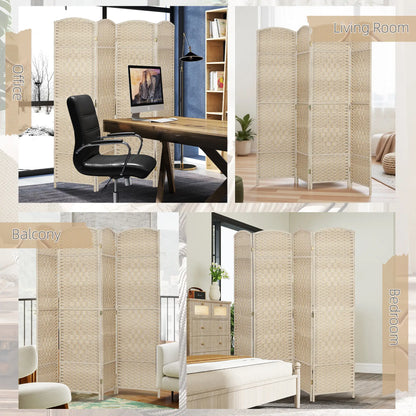 6 Ft Tall Folding Room Divider, 4 Panel Privacy Screen, Light Oak