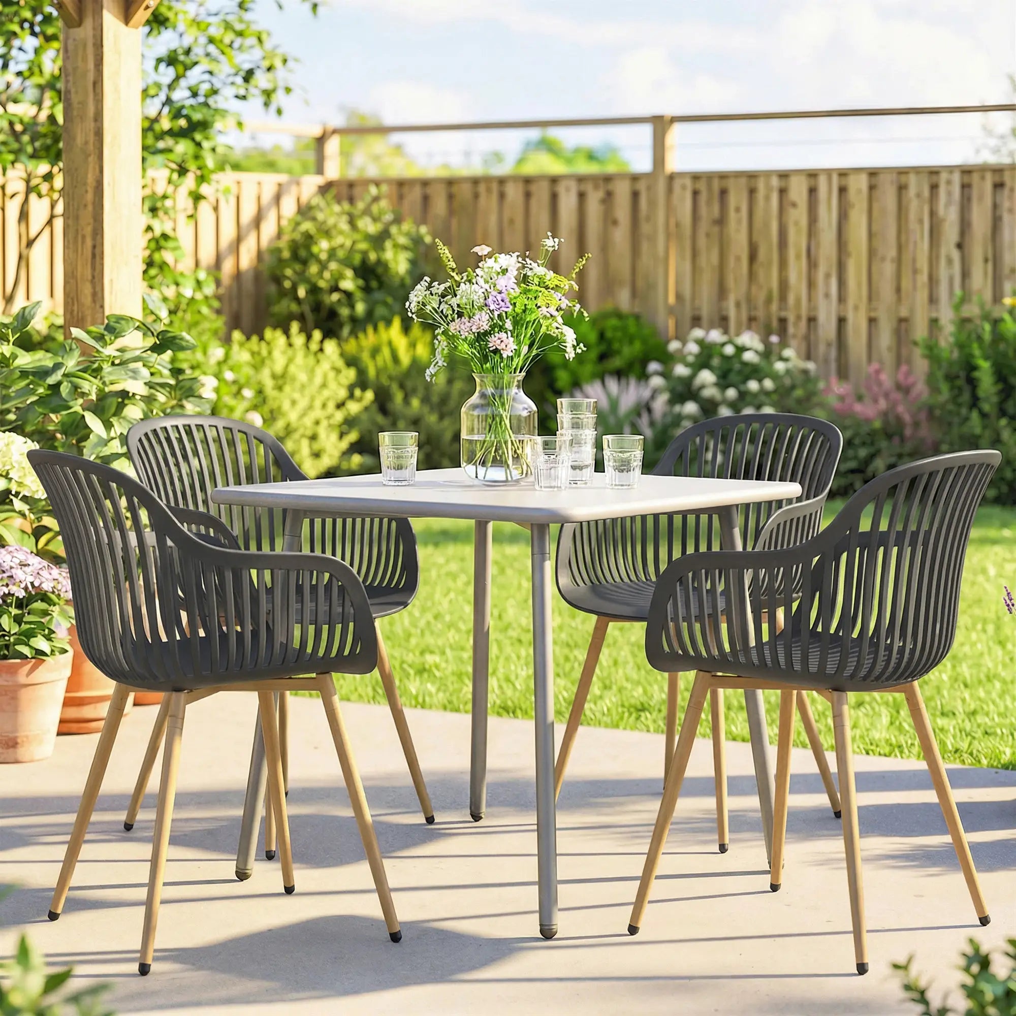 Outdoor Dining Chairs Set of 4, Patio Chairs, Slotted Backrest, Grey Patio Chairs at Gallery Canada