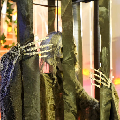Animatronics Hanging Skeleton Reaper in Cage, Voice-Activated, Flashing Eyes Halloween Decorations at Gallery Canada