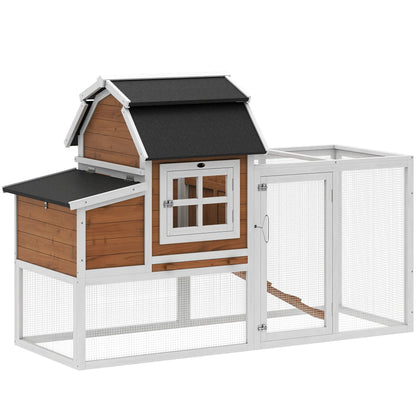 71" Chicken Coop For 3 Chickens, Wooden Hen House With Run, Removable Tray Chicken Coops Brown at Gallery Canada