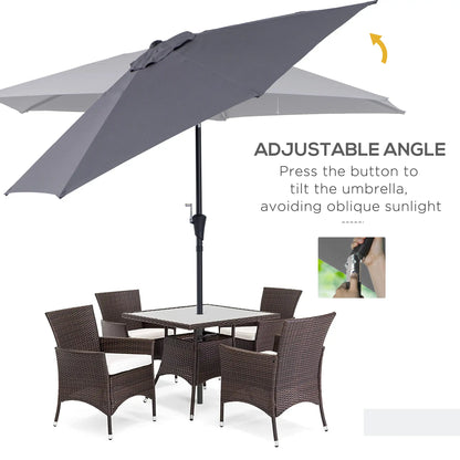 8.5FT Round Patio Umbrella, 6 Ribs, Tilt Canopy with Crank Handle, Grey Sun Umbrellas at Gallery Canada
