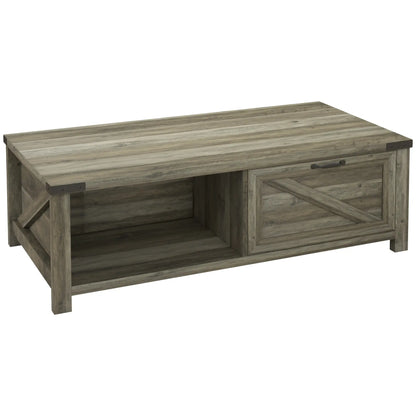 Farmhouse Coffee Table with Drawer, Storage Shelf, Grey Coffee Tables Grey at Gallery Canada