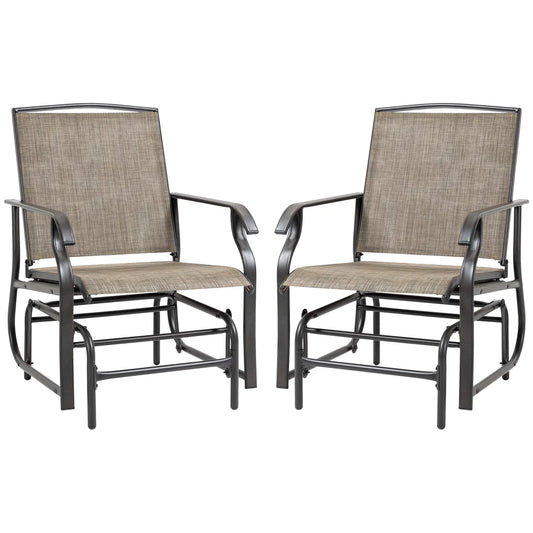 2 Outdoor Glider Chairs, 2 Person, Breathable Mesh, Steel Frame, Dark Brown Outdoor Rocking Chairs Dark Brown, Khaki at Gallery Canada