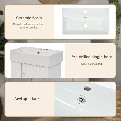 Floating Bathroom Vanity, Ceramic Basin, Side Storage, Rose Gold Handle, 21.5" L x 12" W x 26.5" H, White Sink Cabinets at Gallery Canada