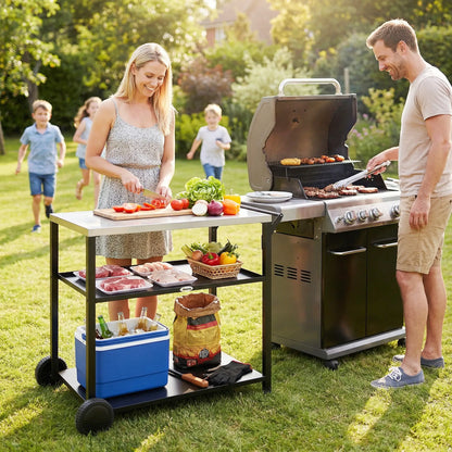 Outdoor Grill Cart, Stainless Steel Tabletop, 3-Tier BBQ Stand, Black Outdoor Grill Carts at Gallery Canada