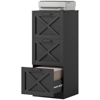 3 Drawer File Cabinet, Vertical Farmhouse, Letter/A4 Size, Black