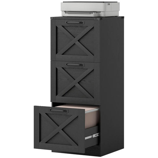 3 Drawer File Cabinet, Vertical Farmhouse, Letter/A4 Size, Black