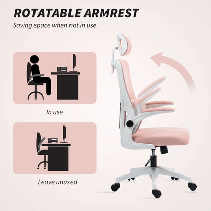 Mesh Office Chair, High Back with Headrest, Lumbar Support, Adjustable Height, Pink Executive & Manager Chairs at Gallery Canada