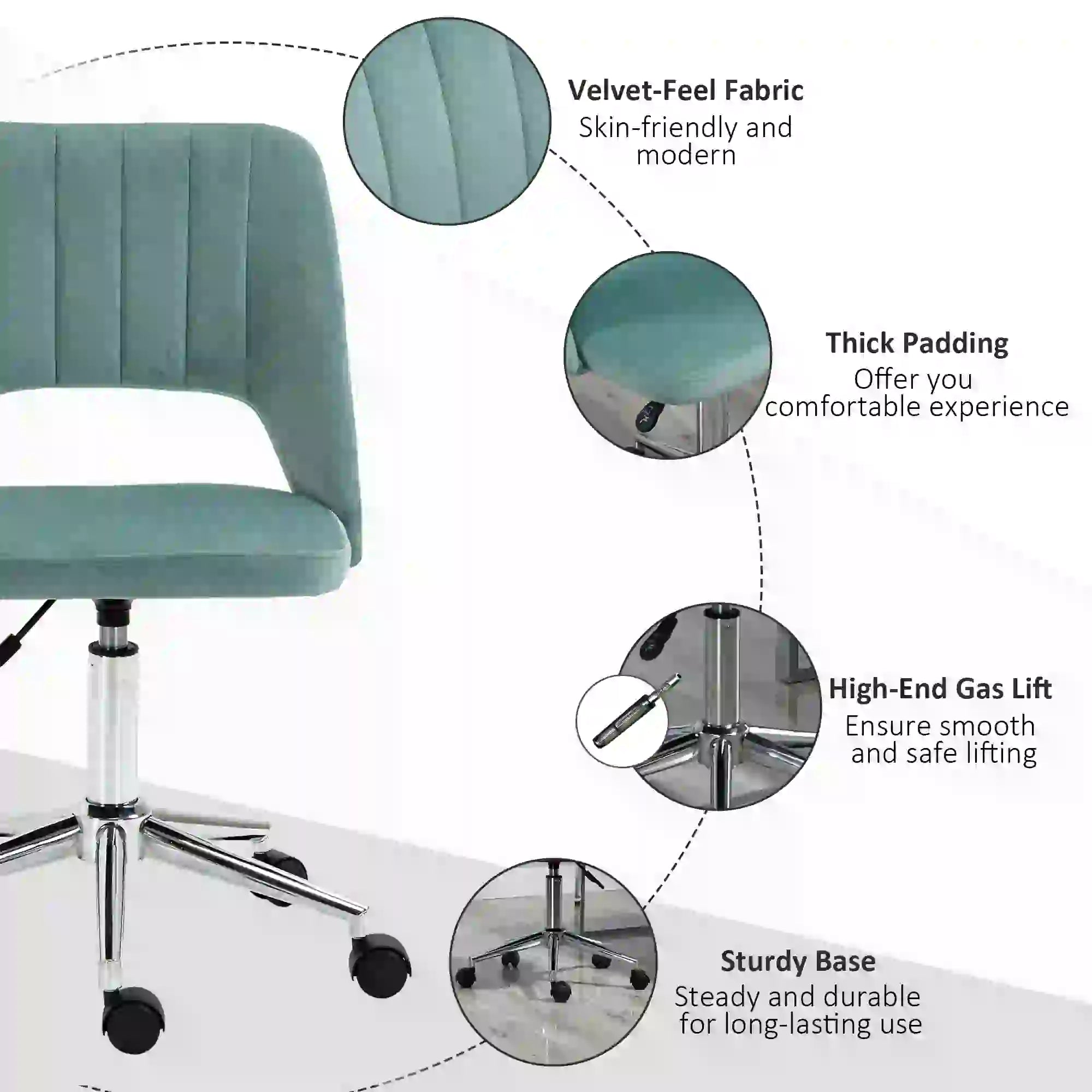 Velvet Fabric Mid Back Office Chair, Swivel Scallop Shape, Green Executive & Manager Chairs at Gallery Canada