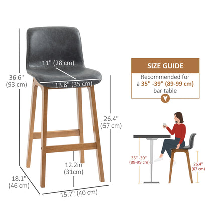 Modern Bar Stools Set of 2, Counter Height, PU Leather, Wooden Frame, Grey Bar Stools at Gallery Canada