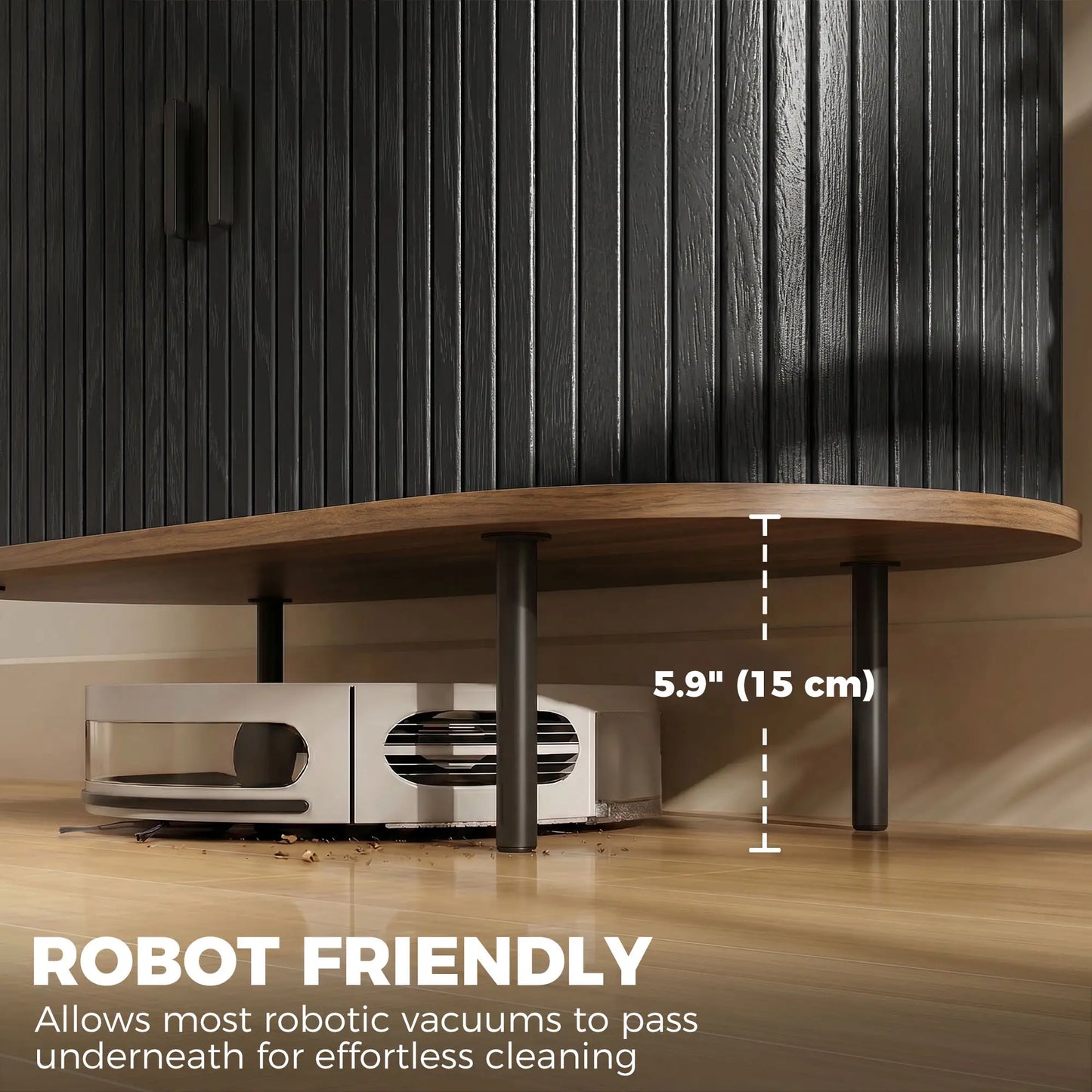 Wood Grain Sideboard With Curved Tambour Doors, Brown