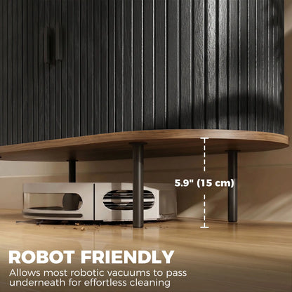 Wood Grain Sideboard With Curved Tambour Doors, Brown