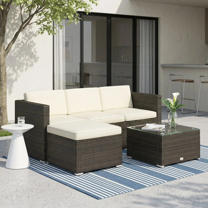 3 Piece Patio Furniture Set, PE Rattan Sofa, Glass Table, Cream White Patio Furniture Sets at Gallery Canada