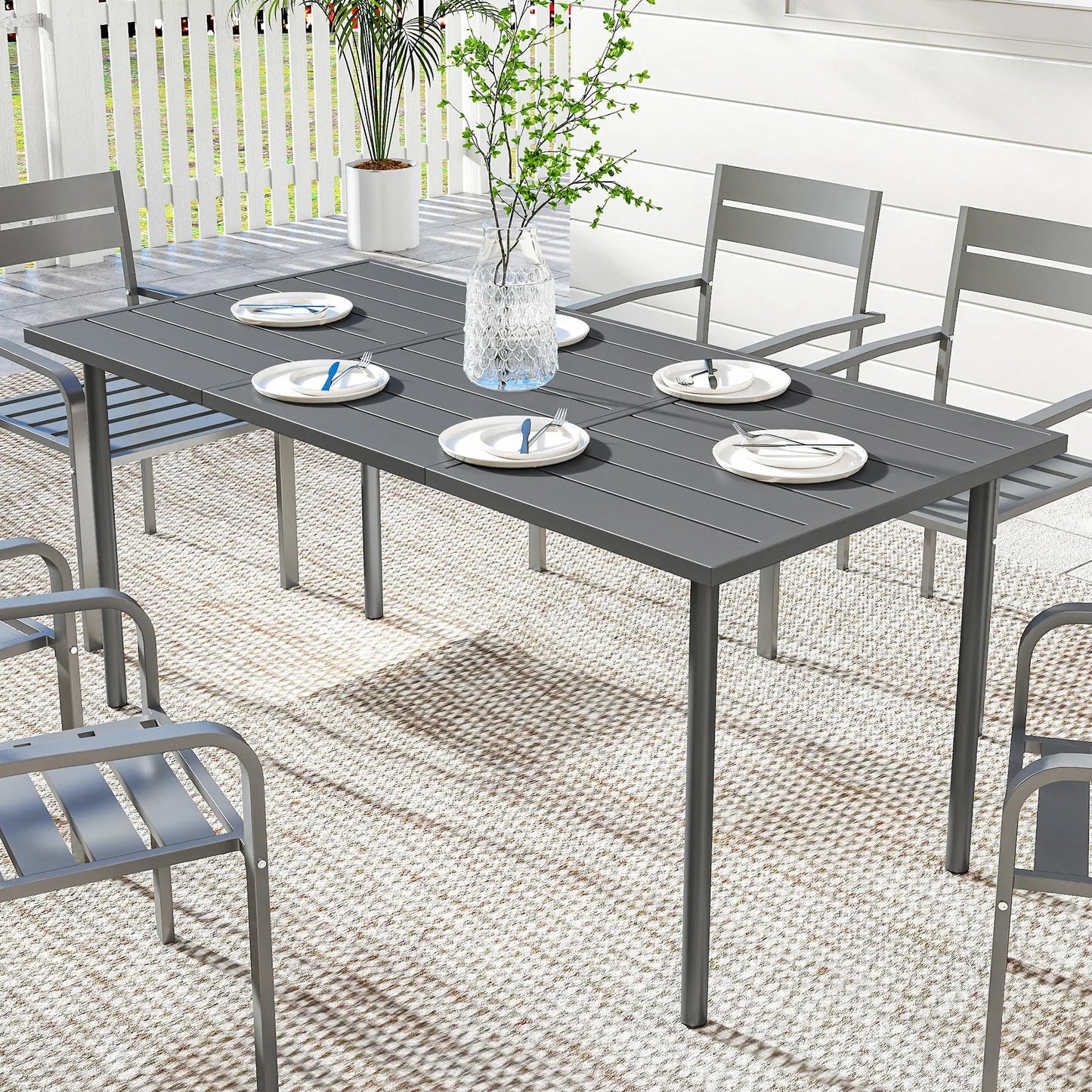 65" x 31.5" Outdoor Dining Table, Metal Rectangular Patio Table, Seats 6 Patio Dining Tables at Gallery Canada