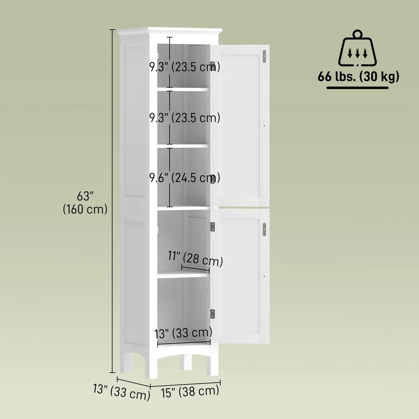 Tall Bathroom Cabinet, Freestanding Storage Organizer, 15" x 13" x 63", White Bathroom Cabinets at Gallery Canada