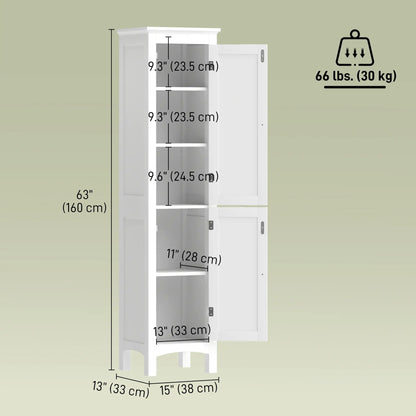 Tall Bathroom Cabinet, Freestanding Storage Organizer, 15" x 13" x 63", White Bathroom Cabinets at Gallery Canada