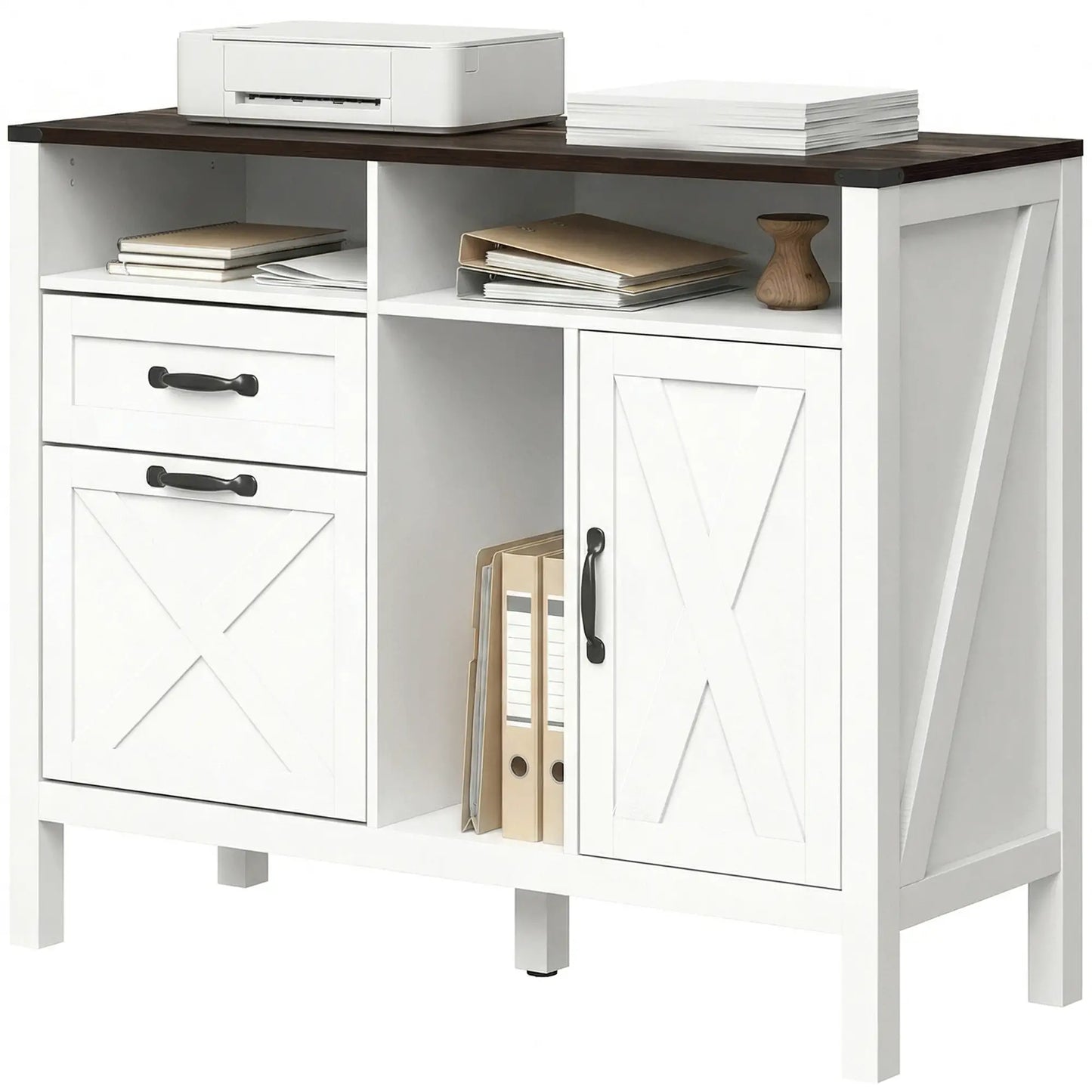 Lateral Filing Cabinet For Letter/A4 Hanging Files, White Office Cabinets & Cupboards White, Dark Brown Wood Grain at Gallery Canada