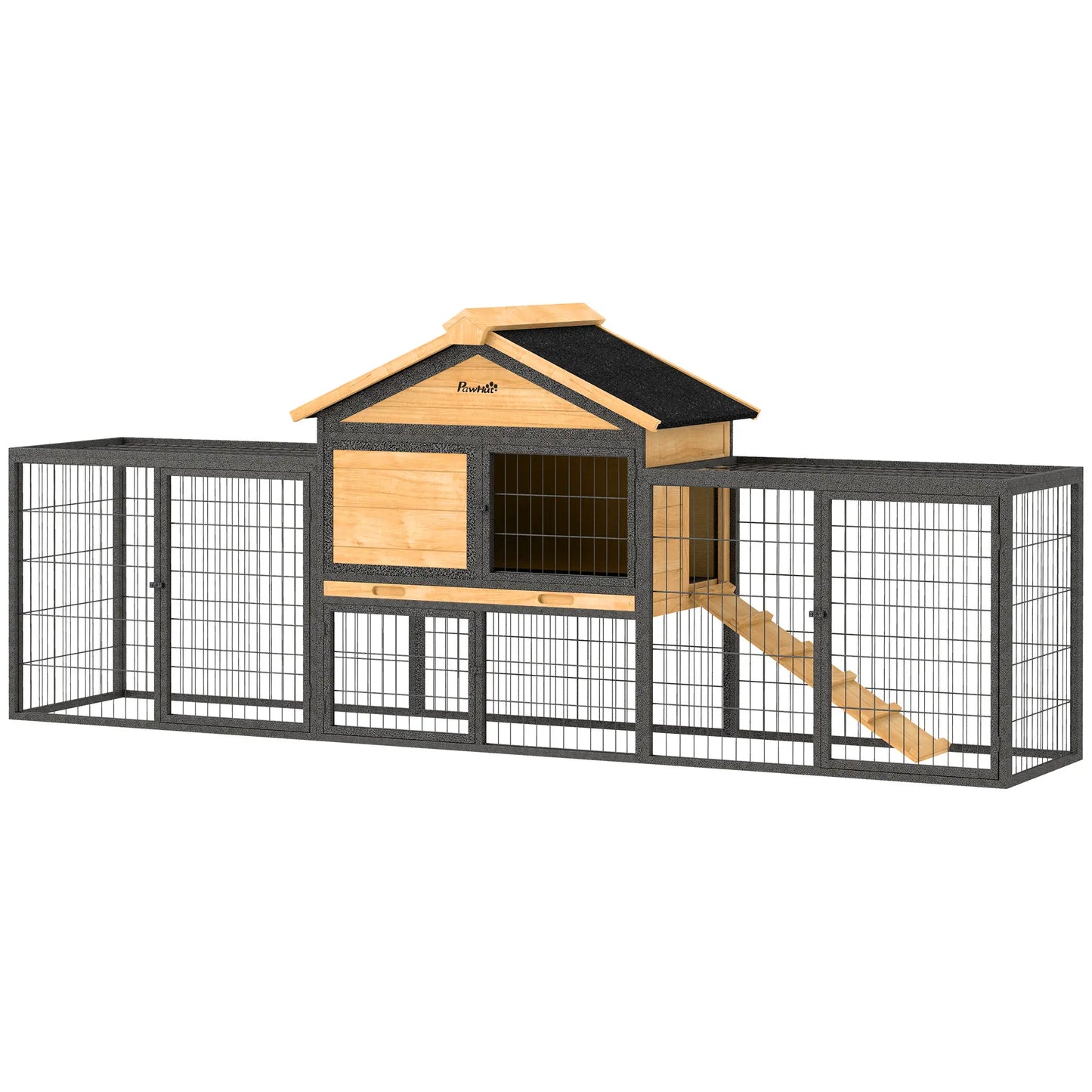 85"L Large Wooden Rabbit Hutch, Outdoor Bunny Cage With Run Box, Yellow Rabbit Hutch Yellow, Black at Gallery Canada