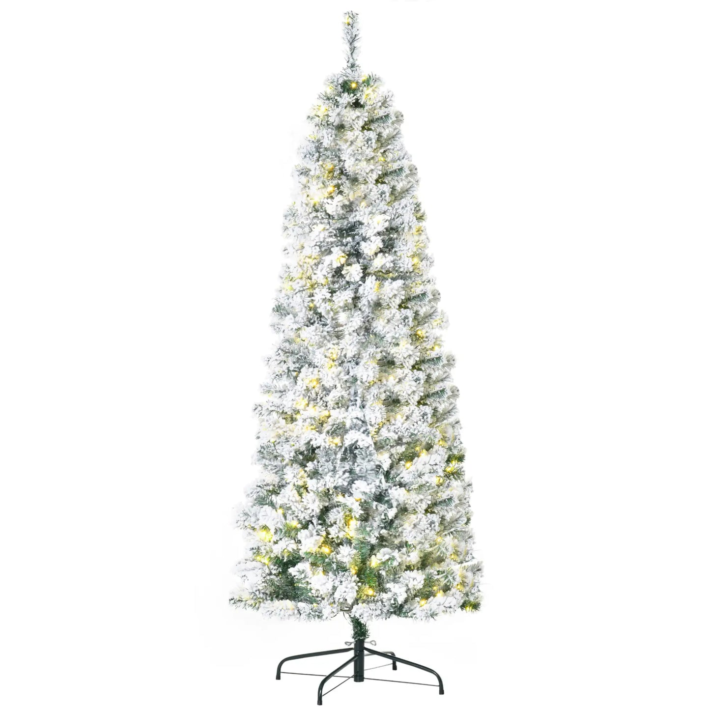 6ft Prelit Snow Flocked Pencil Christmas Tree, Warm White LED, Green Pre Lit Christmas Trees at Gallery Canada