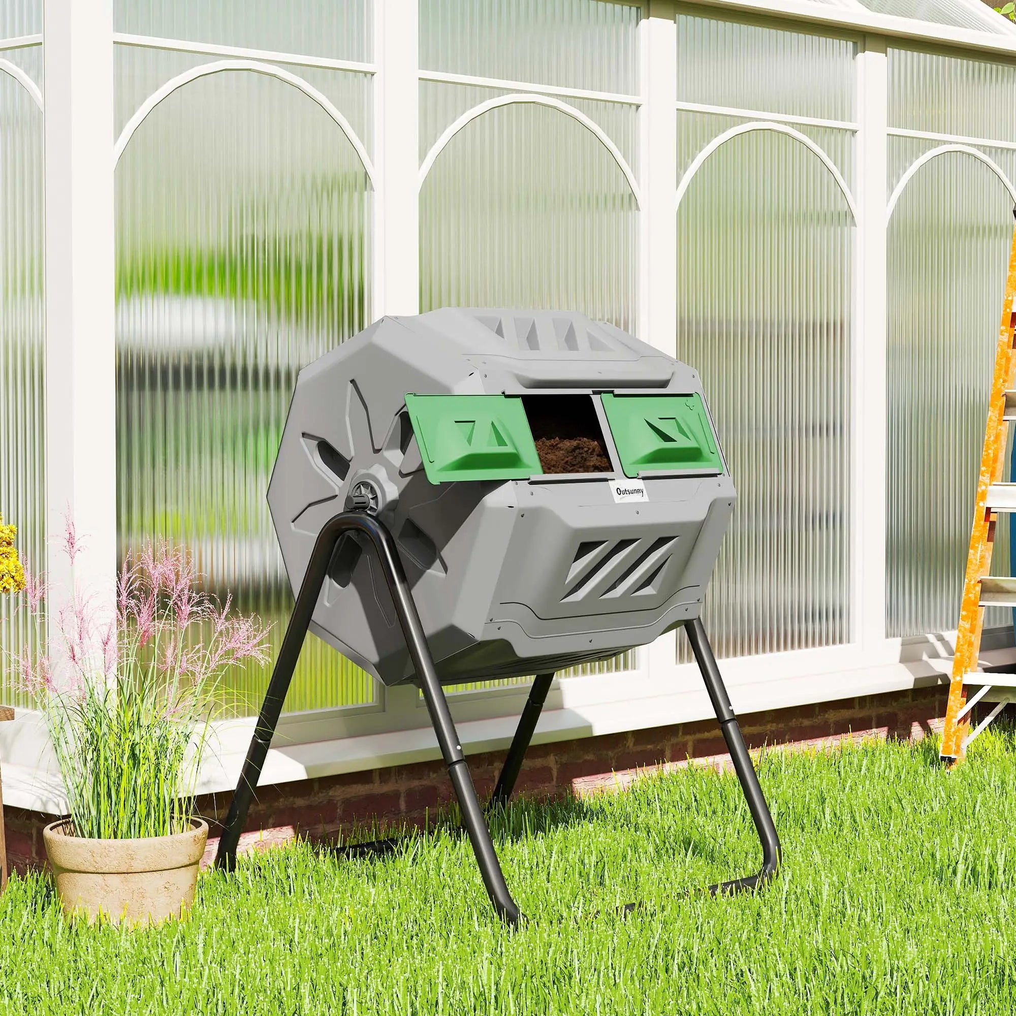 Dual Chamber 43 Gallon Compost Bin, 360 Rotating, Dark Green Outdoor Compost Bin at Gallery Canada