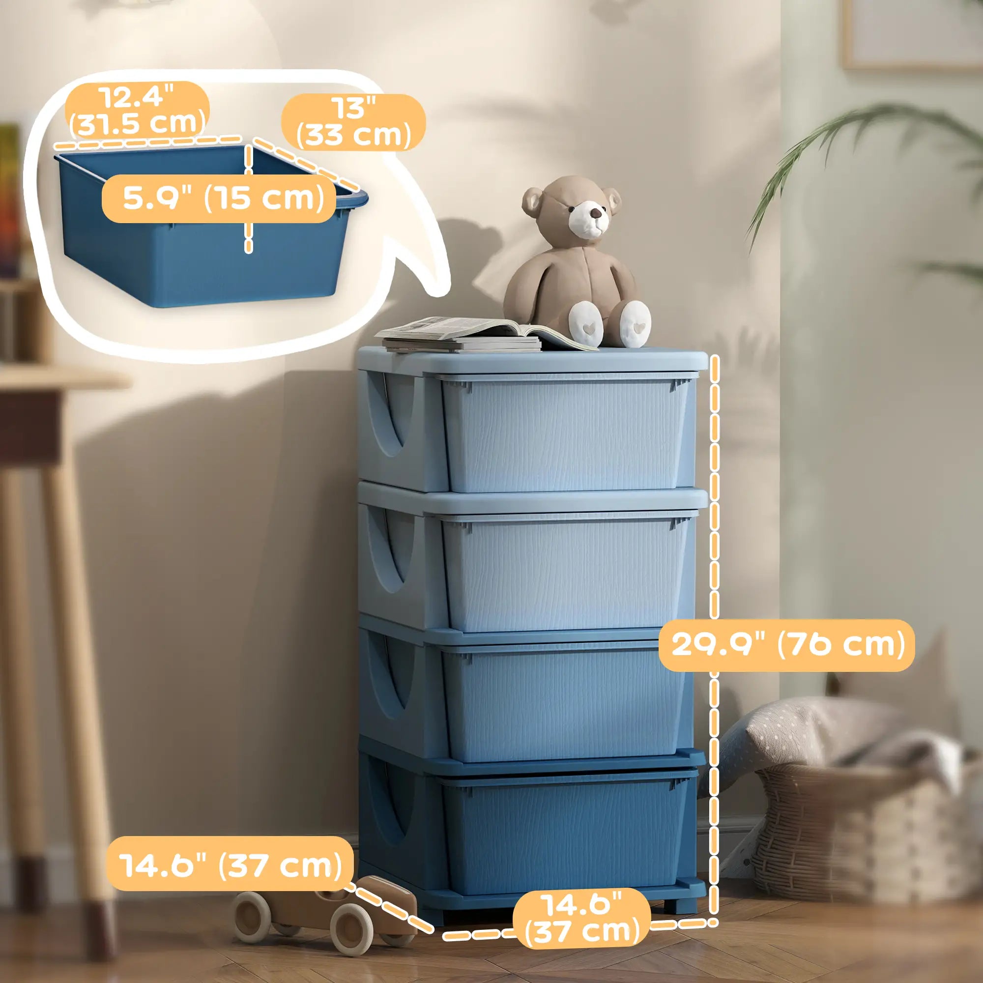 4 Tier Kids Toy Organizer, 4 Plastic Drawers, Blue Baby & Kids Storage at Gallery Canada