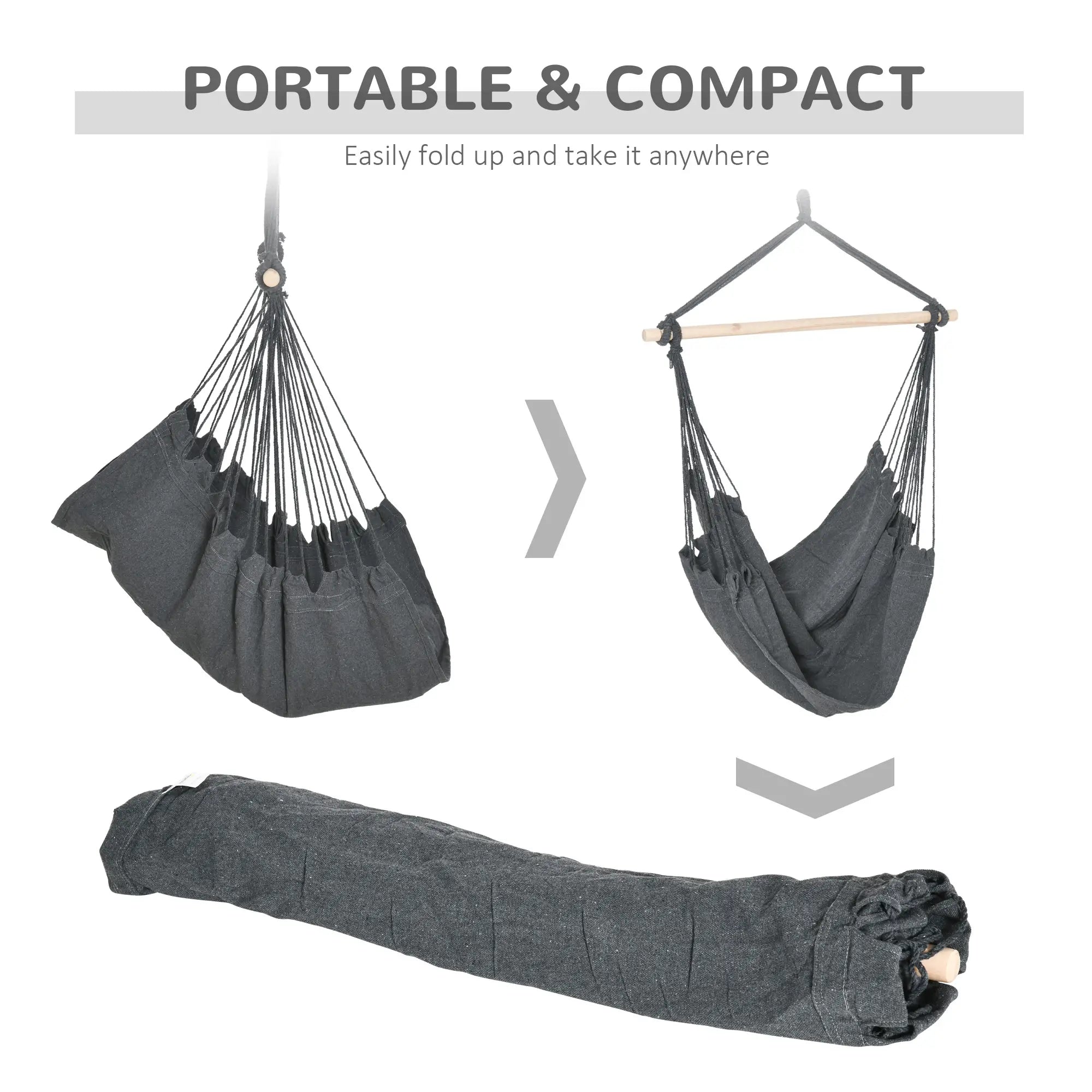 Hanging Macrame Chair, Cotton w/ Two Cushions, Dark Grey Hammock Swings at Gallery Canada
