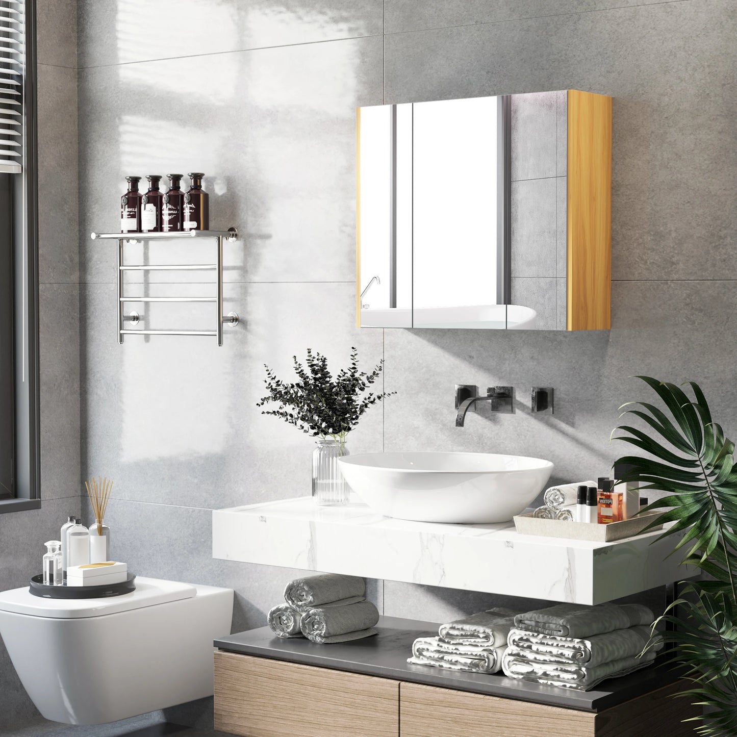 Wall Mounted Medicine Cabinet, Mirror, 3 Doors, Adjustable Shelves, Gray Mirror Medicine Cabinets at Gallery Canada