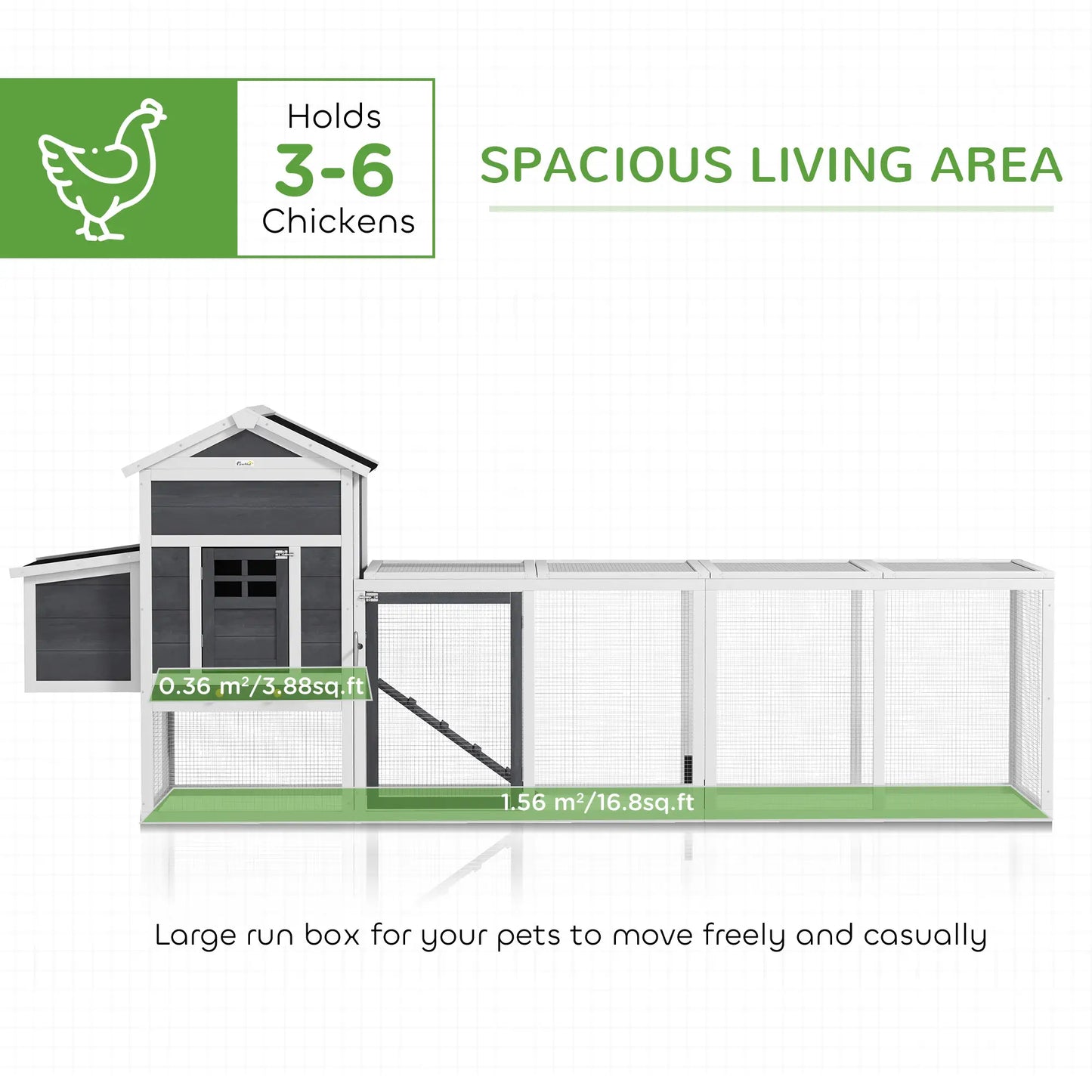 Extra Large Chicken Coop, 117", Asphalt Roof, Slide-out Tray, Nesting Box, Grey Chicken Coops at Gallery Canada