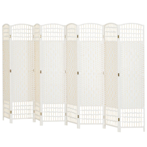 8 Panel Folding Room Divider, Portable Privacy Screen, White