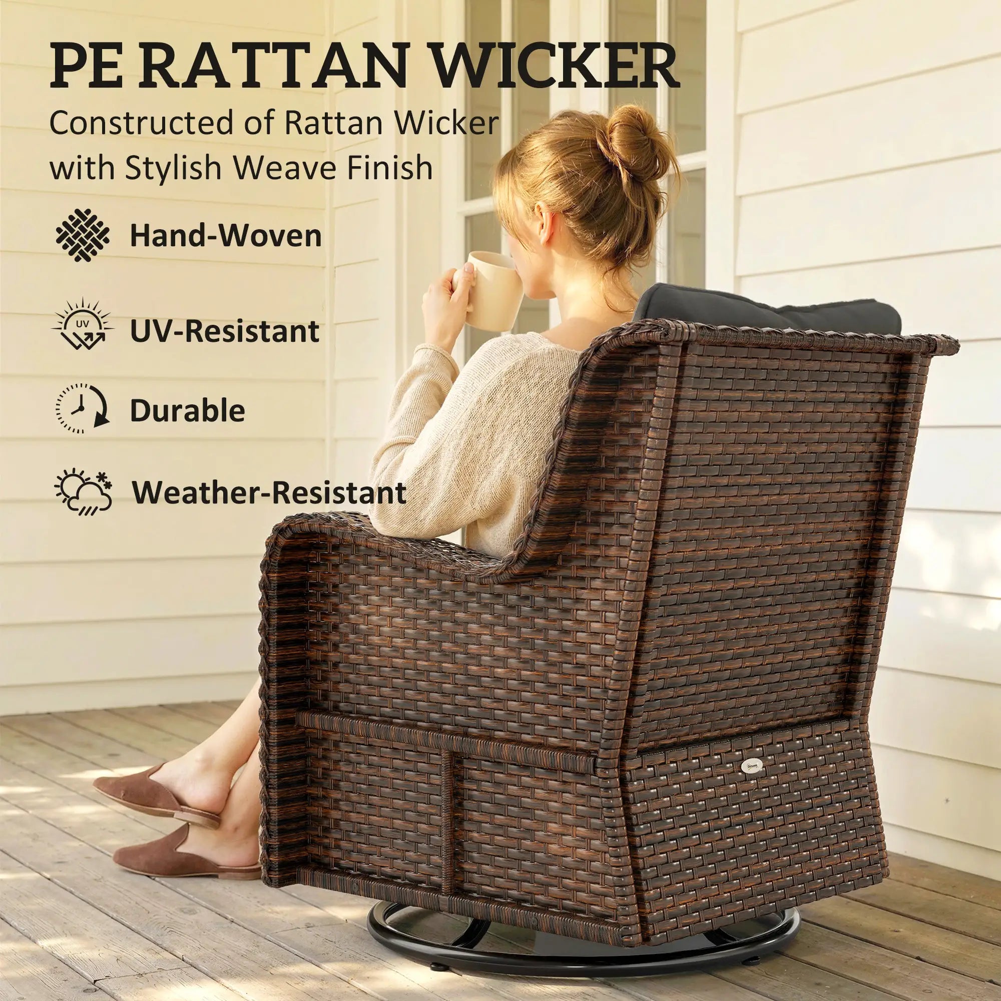 PE Rattan Swivel Patio Chair with Cushion, Dark Grey Patio Chairs at Gallery Canada