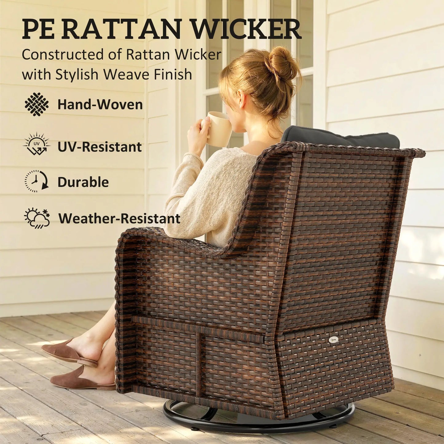 PE Rattan Swivel Patio Chair with Cushion, Dark Grey Patio Chairs at Gallery Canada