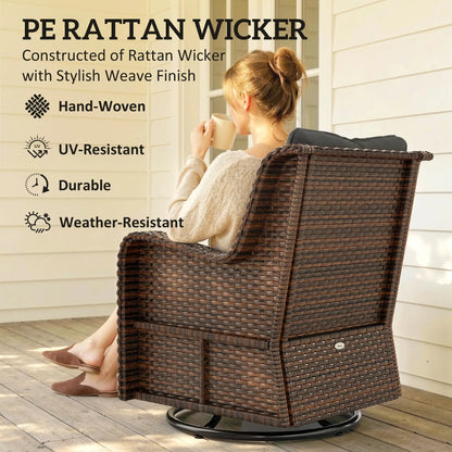 PE Rattan Swivel Patio Chair with Cushion, Dark Grey Patio Chairs at Gallery Canada