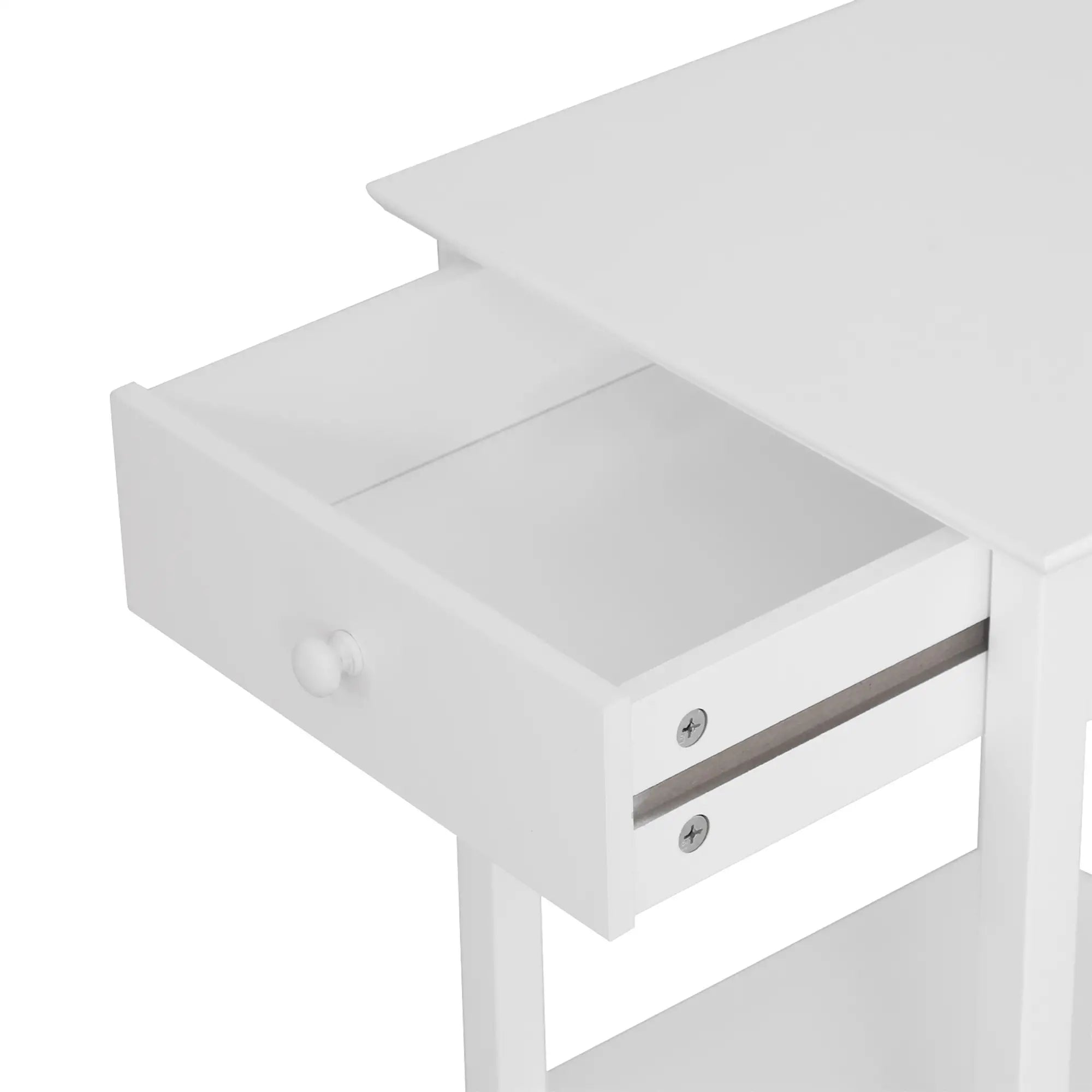 Multipurpose Bedside Table with Drawer, Storage Shelf, White Side Tables at Gallery Canada