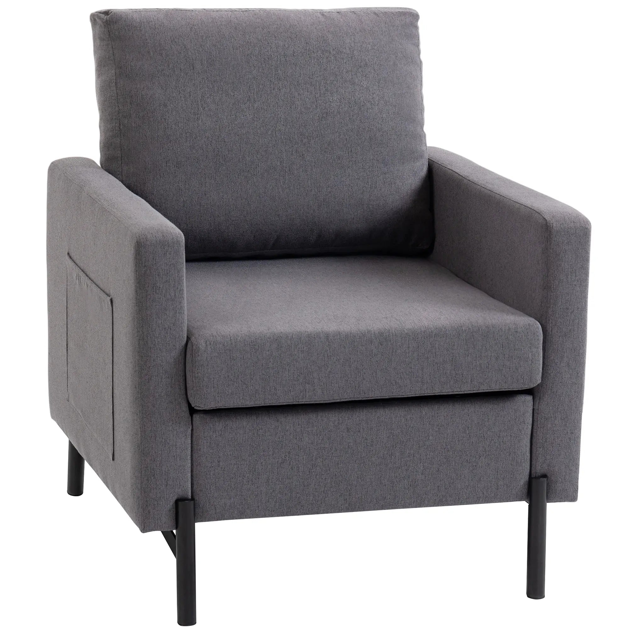 Modern Upholstered Armchair With Side Pockets, Cushion, Dark Grey Accent Chairs at Gallery Canada