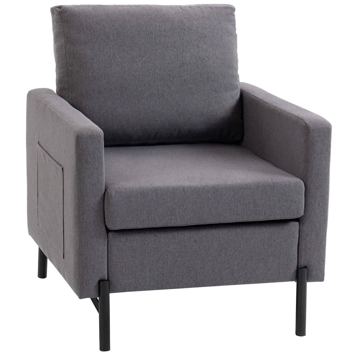 Modern Upholstered Armchair With Side Pockets, Cushion, Dark Grey Accent Chairs at Gallery Canada