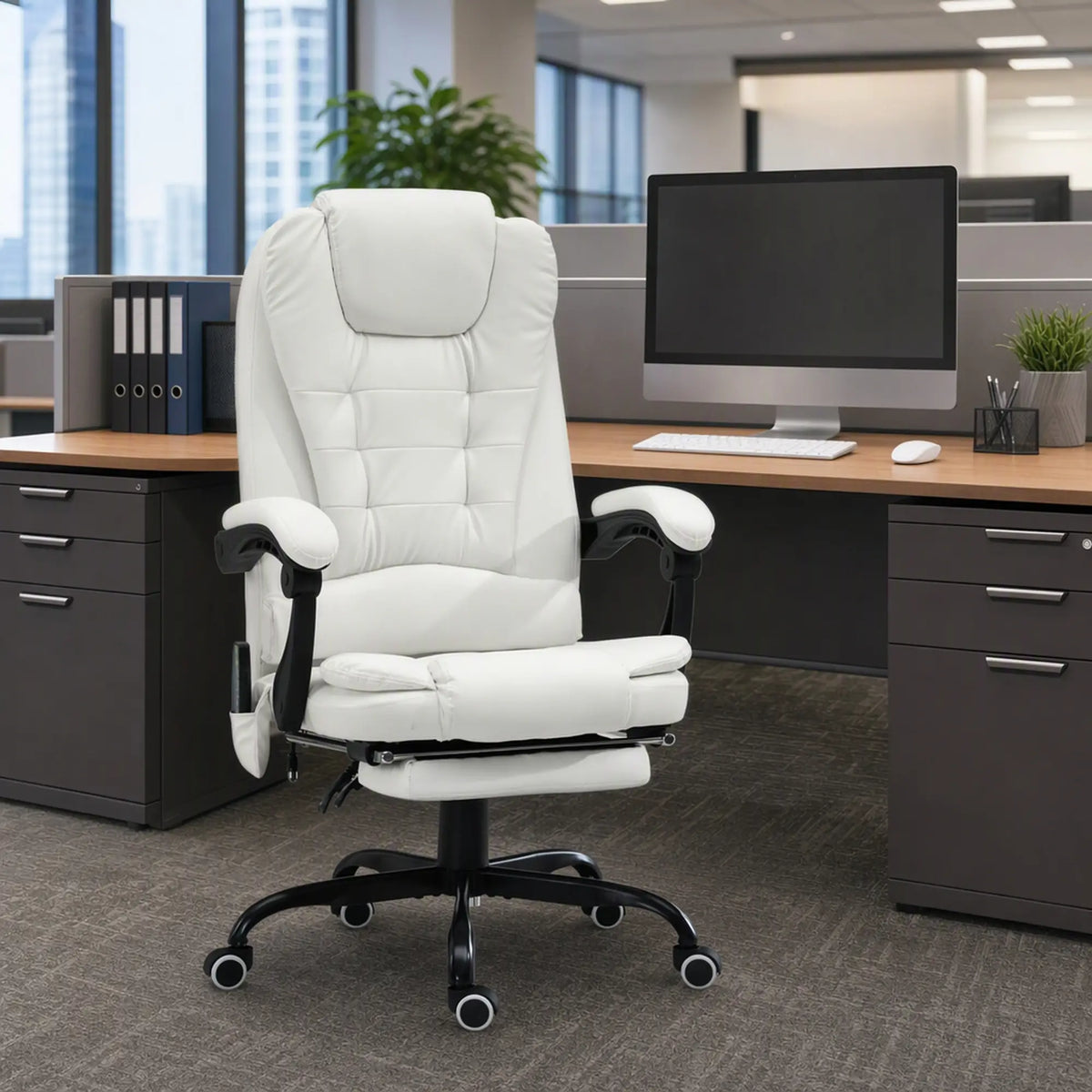 7-Point Vibrating Massage Chair, Reclining Office Chair, Adjustable Height, White Executive & Manager Chairs at Gallery Canada