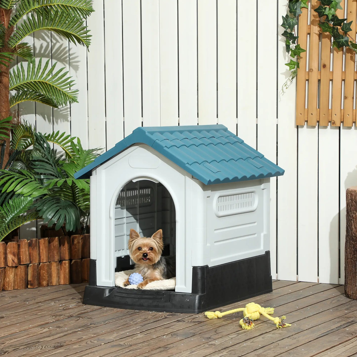 Outside Dog Kennel House, Miniature Dogs, 64.5 x 57 x 66cm, Blue