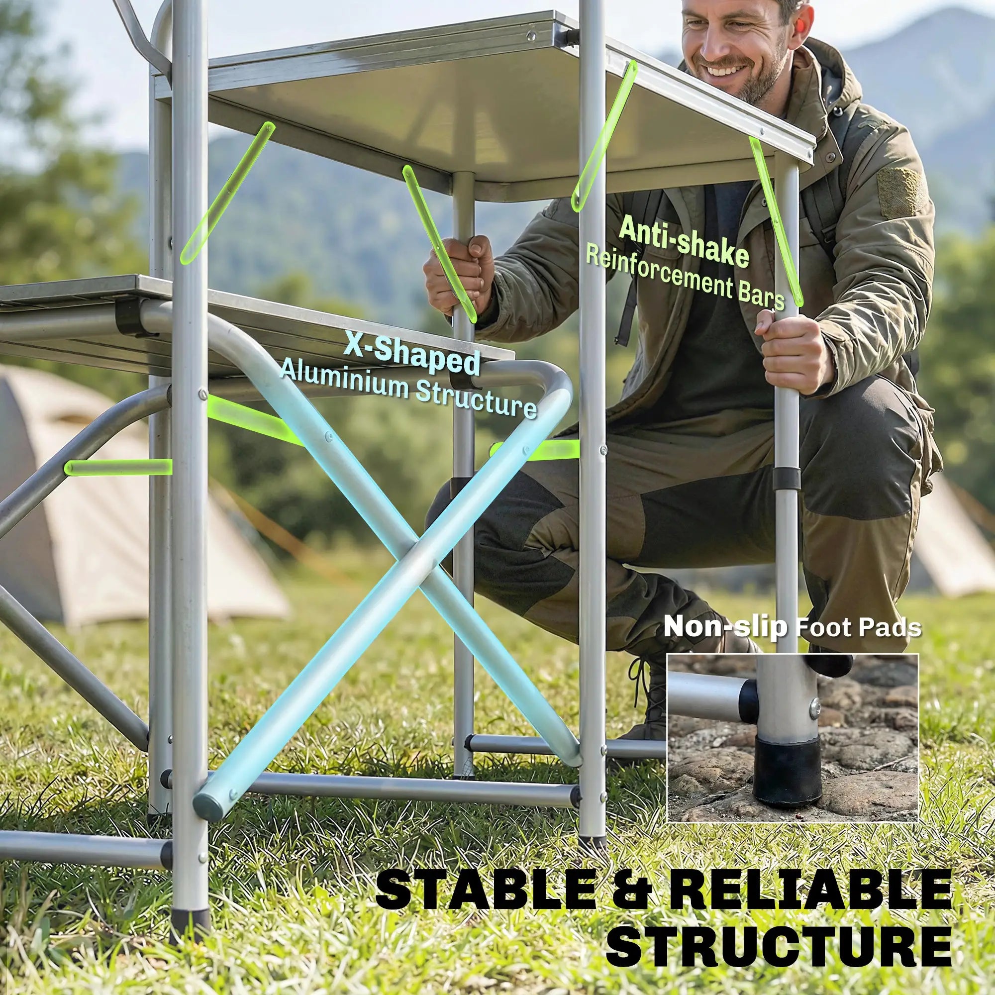 Portable Aluminum Camping Table, Fabric Cupboards, Windshield, Blue Picnic Tables & Camping Chairs at Gallery Canada