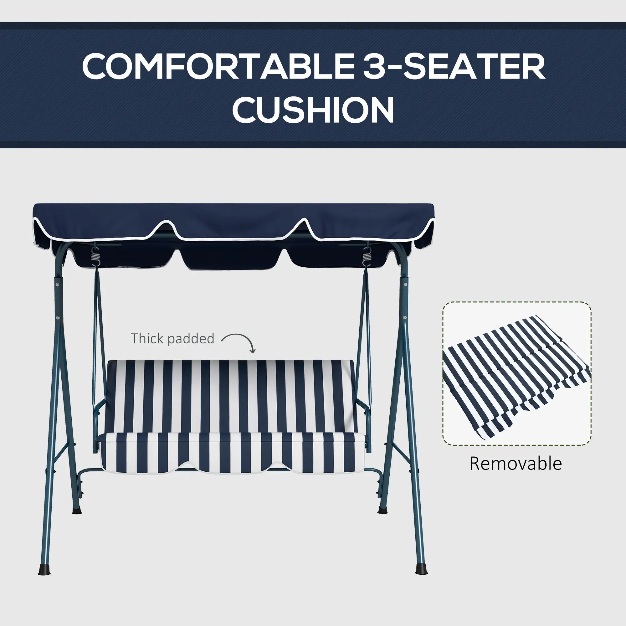 3-Seater Outdoor Porch Swing, Adjustable Canopy, and White, Blue Patio Swings with Stand at Gallery Canada