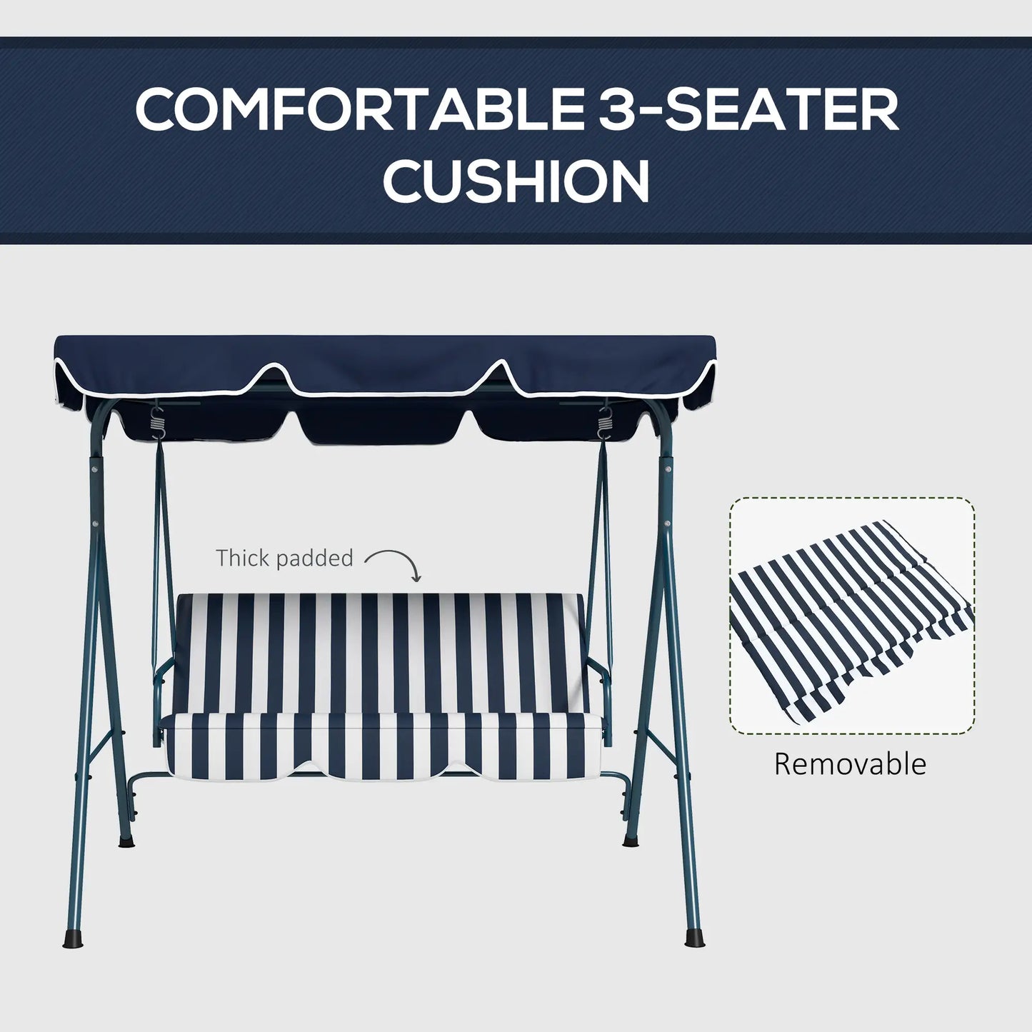 3-Seater Outdoor Porch Swing, Adjustable Canopy, and White, Blue Patio Swings with Stand at Gallery Canada