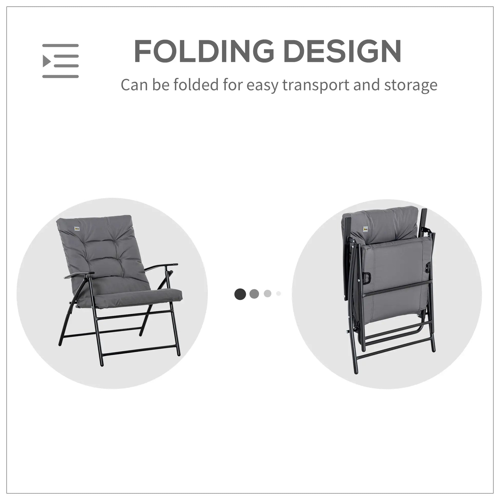 Foldable Lounge Chair, Fabric Upholstered Recliner, Outdoor Lounger with Armrest, Metal Frame for Backyard, Grey Patio Chairs at Gallery Canada