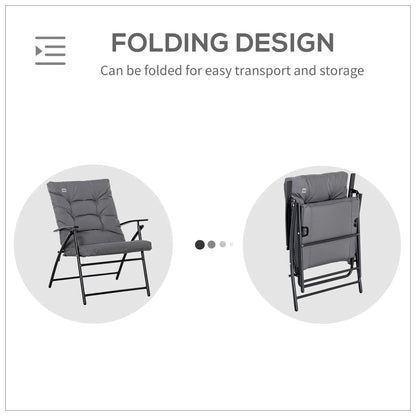 Foldable Lounge Chair, Fabric Upholstered Recliner, Outdoor Lounger with Armrest, Metal Frame for Backyard, Grey Patio Chairs at Gallery Canada